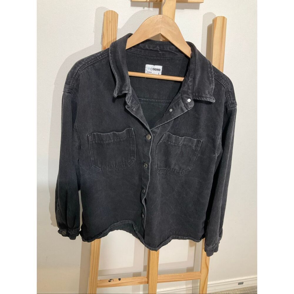 Cisono black wash denim button down jacket size large - Picture 10 of 10